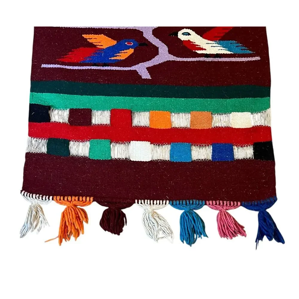 VINTAGE HANDWOVEN Wool Rug Wall Tapestry MEXICAN ZAPOTEC Tree Of Life 51” x 28”